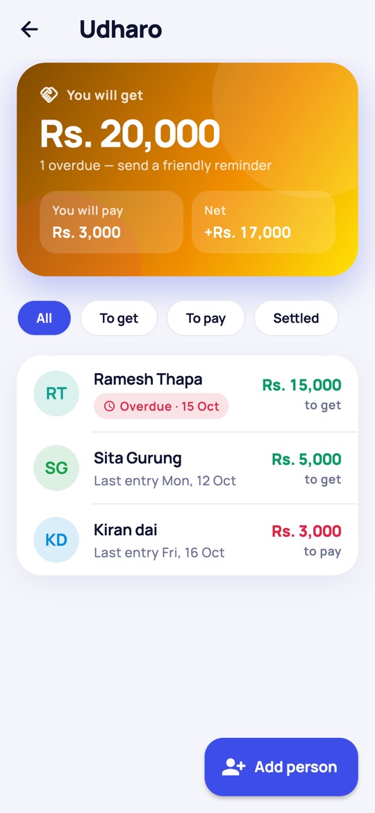 Udharo ledger